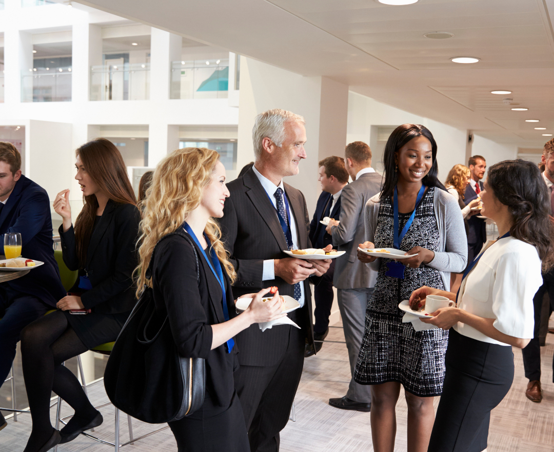 People networking at a tech meetup